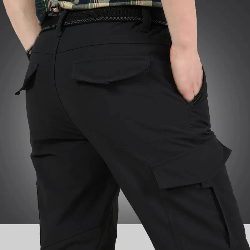 Men's Winter Thick Fleece Warm Stretch Cargo Pants Male SoftShell Waterproof Casual Pants Long Trousers Plus Size 4XL