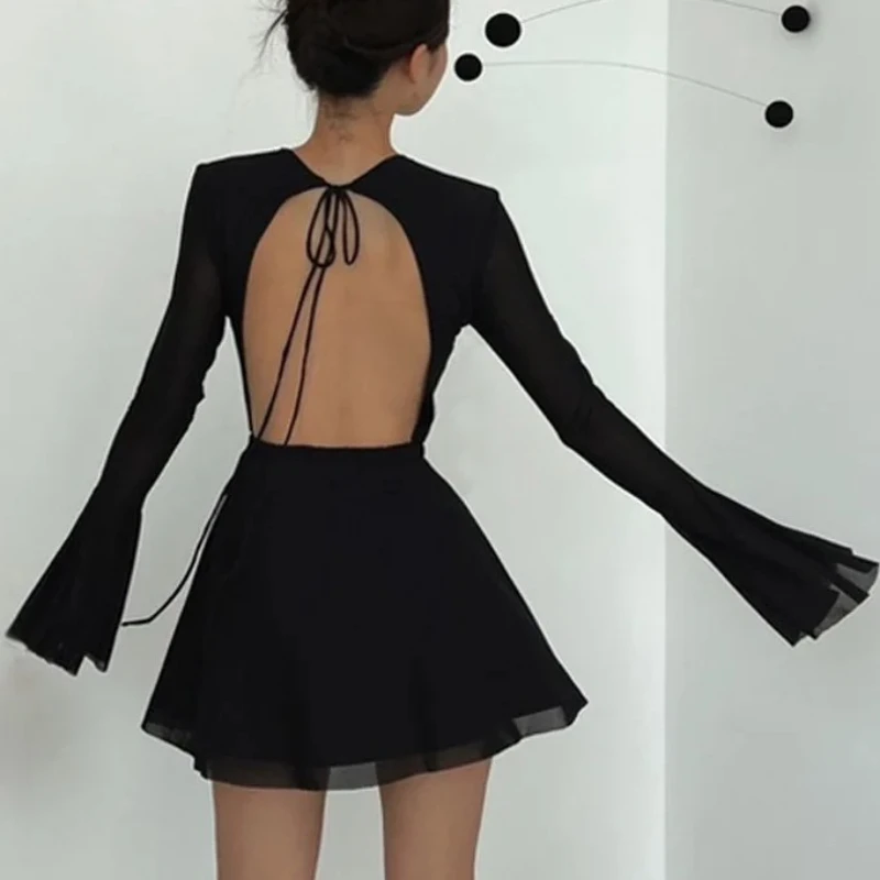 Vestido Zeyla 2025 outono Instagram – vestido de malha com gola redonda e mangas largas estilo Baddie com camadas essenciais