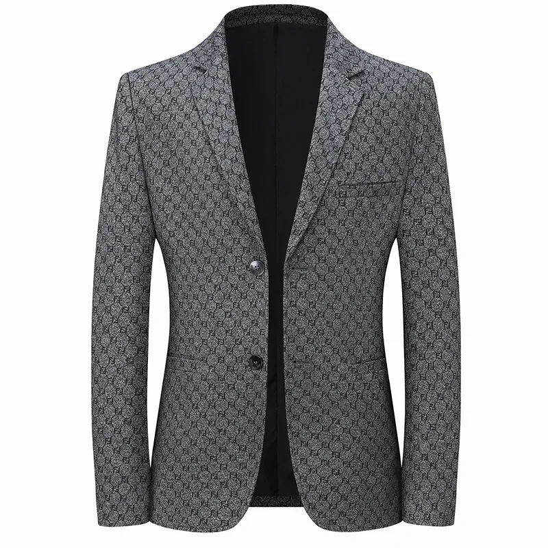 

Men Suit Jacket 2023 Autumn Black Gray Blue Letter Printed Business Casual Single-Breasted Blazer New Fashion Male Slim Fit Coat