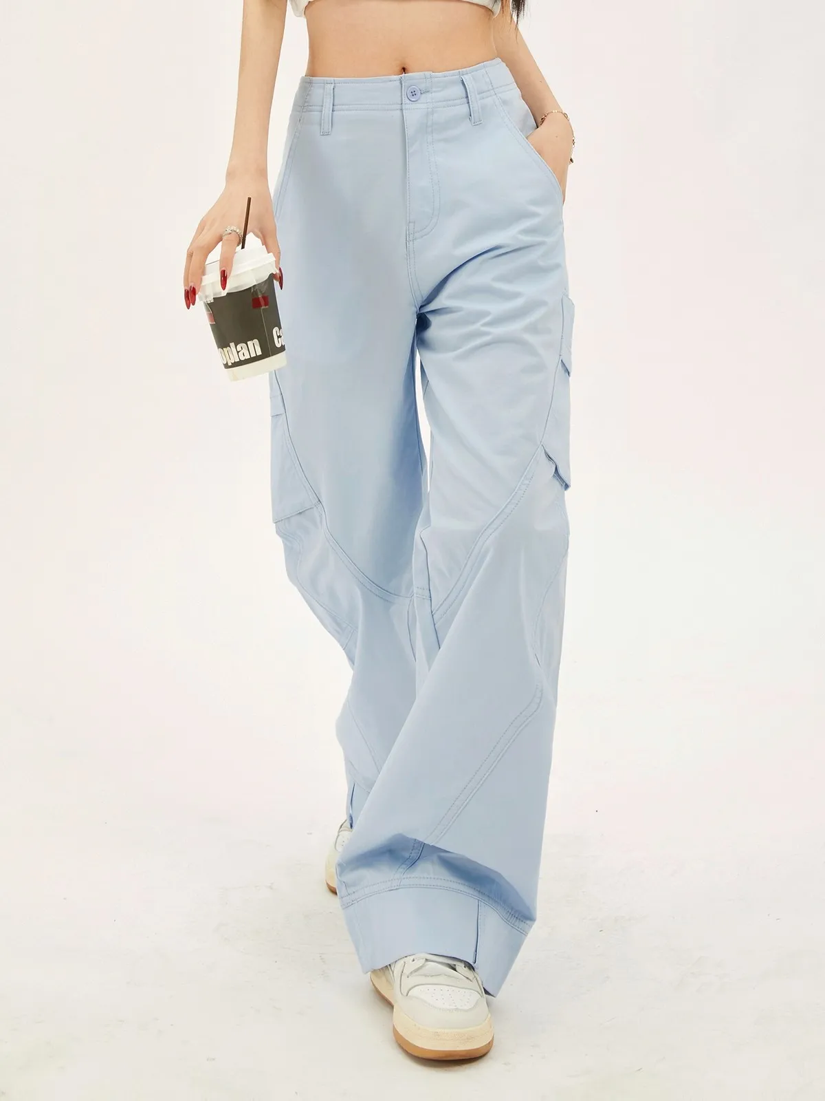 

ZHISILAO Vintage Y2K Blue Cargo Pants Women Casual Streetwear Loose Wide Leg Trousers 2024