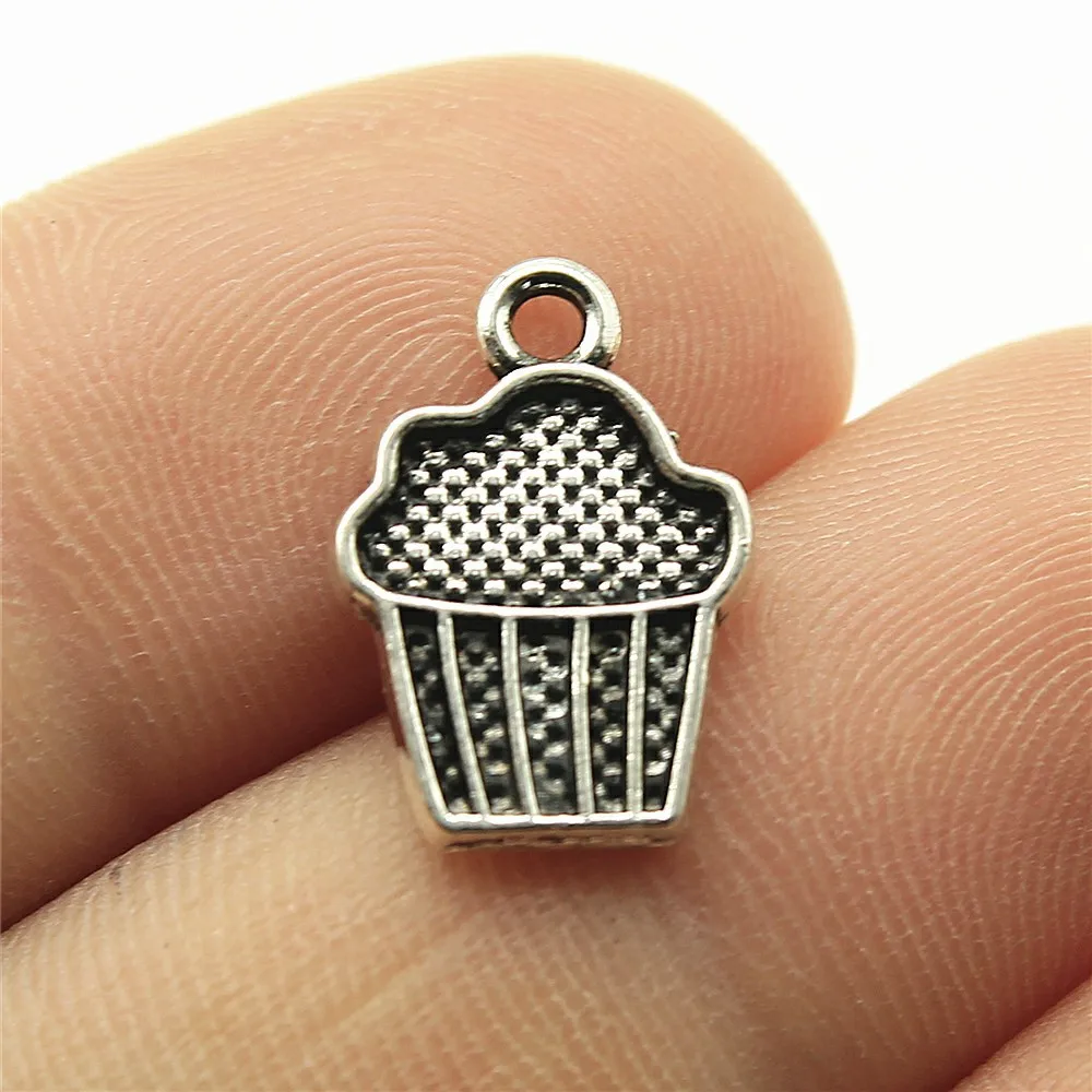 WYSIWYG 10pcs 15x10mm Antique Silver Color Cupcake Charms Pendant For DIY Jewelry Making Handmade Jewelry Craft Findings