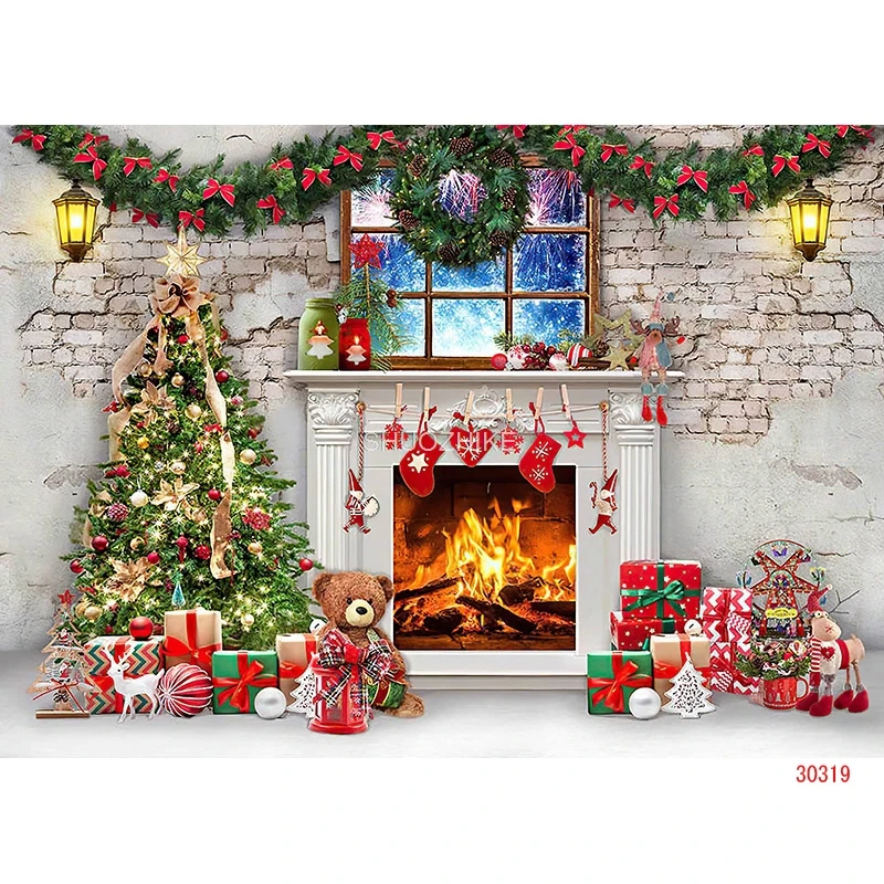 SHUOZHIKE Christmas Tree Window Candy Photography Backdrop Wooden Doors Snowman Cinema Pine New Year Background Prop LPR-05