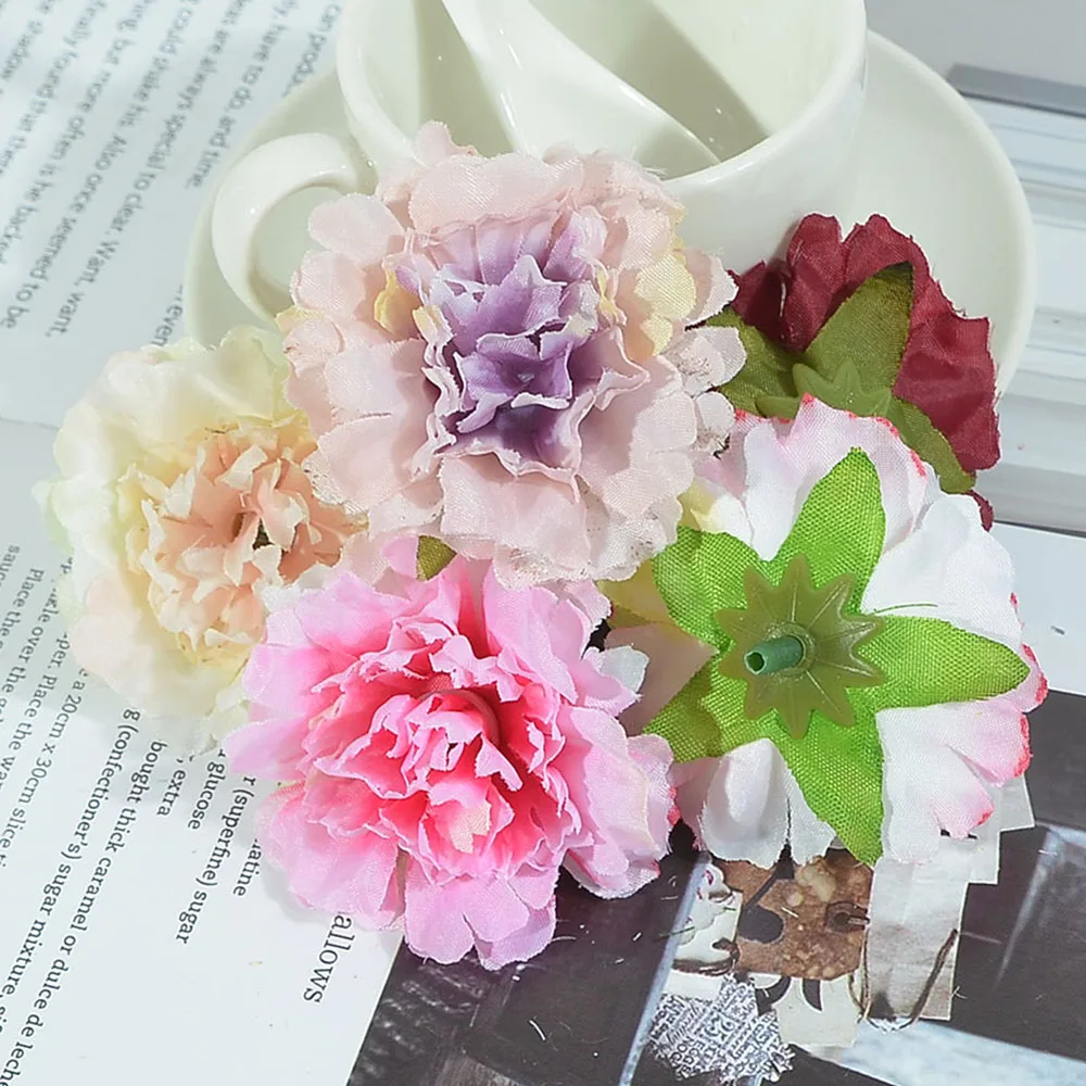 20/50pcs 5cm Carnation Artificial Silk Flower Head For Wedding Home Party Decoration Scrapbooking Chrismas Cheap Fake flowers