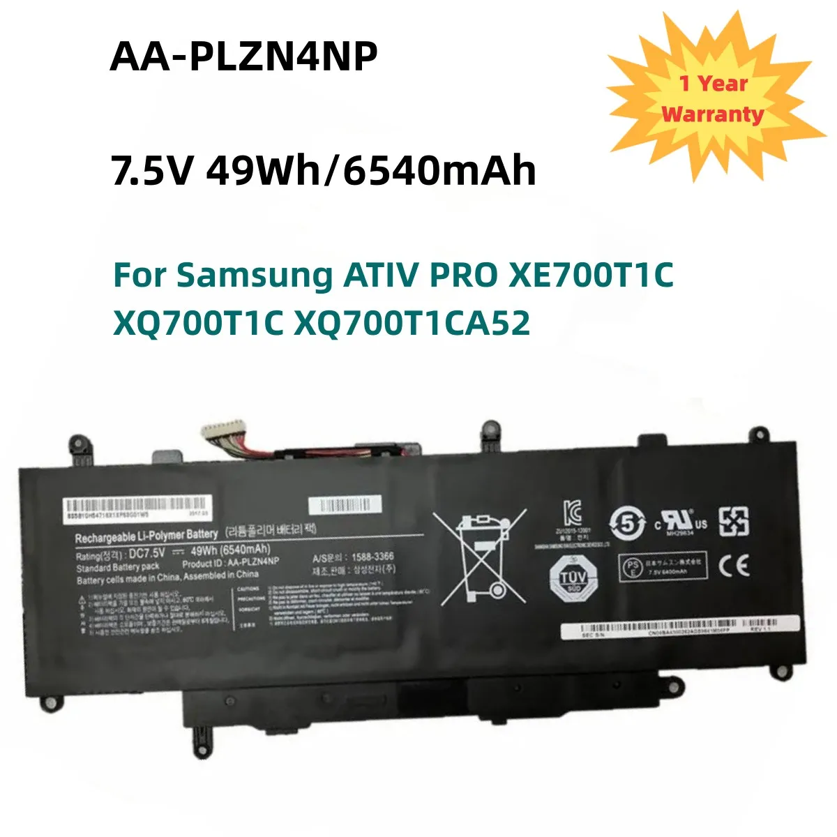 

New AA-PLZN4NP Laptop Battery For Samsung ATIV PRO XE700T1C XQ700T1C XQ700T1CA52 AAPLZN4NP 15883366 7.5V 49Wh 6540mAh