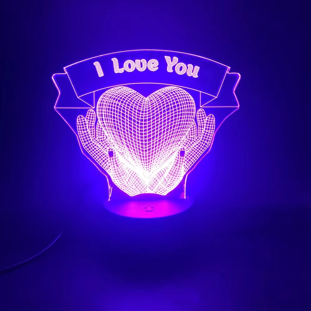 I Love You Night Light หัวใจ 3D ภาพลวงตาโคมไฟเปลี่ยนสีโรแมนติกของขวัญวันวาเลนไทน์วันเกิดสําหรับแฟนผู้หญิงภรรยา