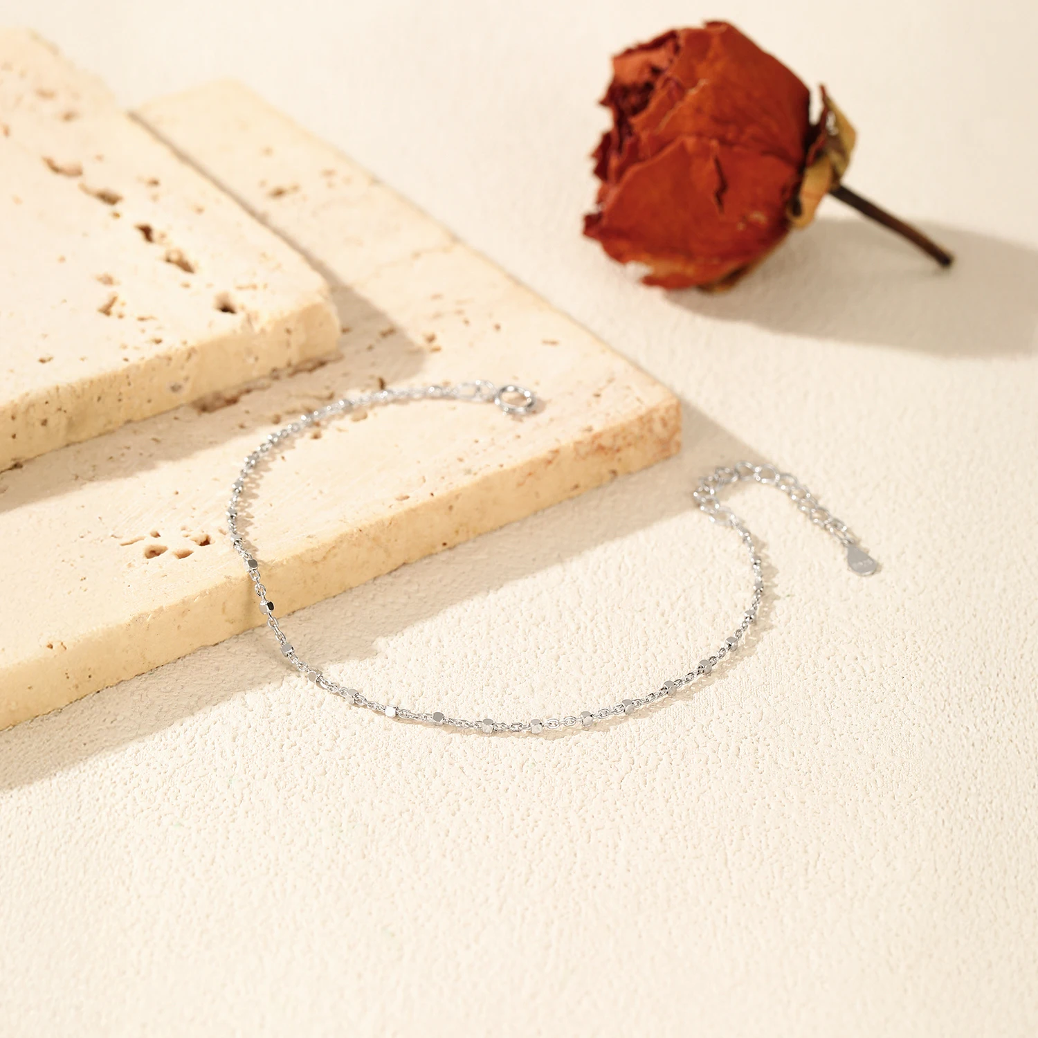 YANLOK 925 فضة عصري بسيط مربع الخرز سوار للنساء مكتب يوميا غرامة مجوهرات اكسسوارات #5