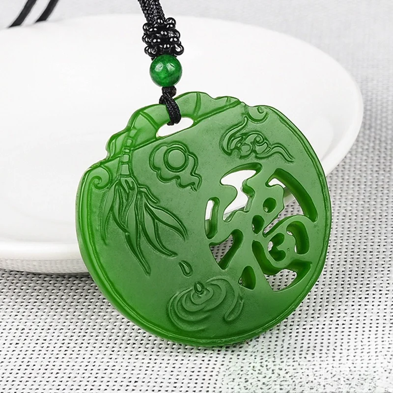 Hetian Jade Jasper Color Double-sided Hollow Engraving Blessing Pendant Men's and Women's Hollow Jade Pendant