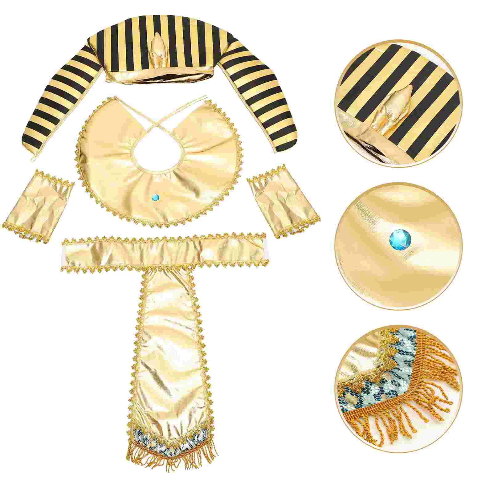 Aldult Make up Halloween Egyptian Pharaoh Makeup Costume King Dress Props 4pcs Adult Cloth Cosplay Accessories