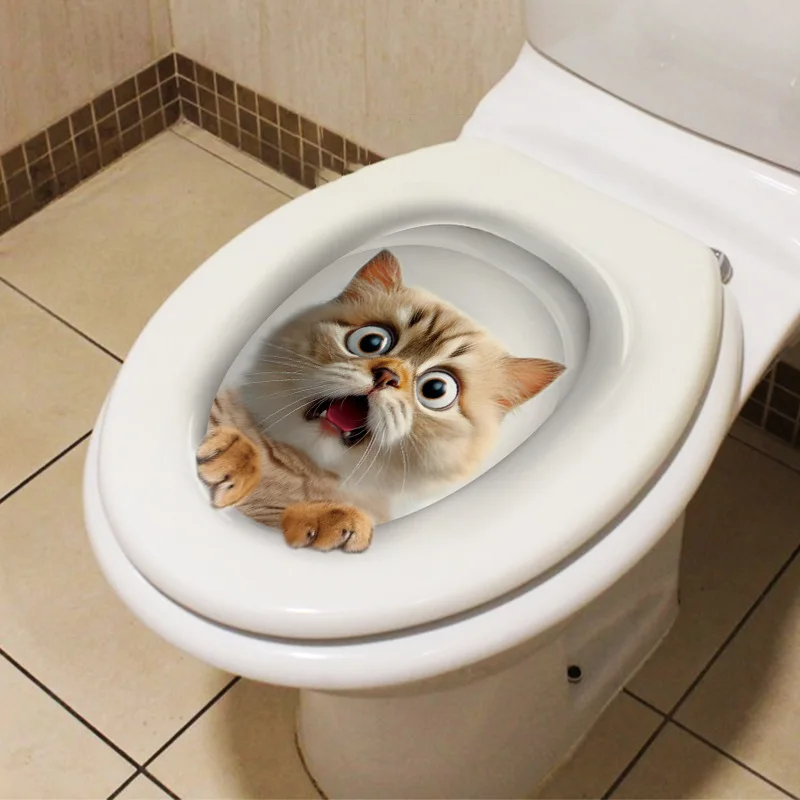 1pc PVC Water Resistant Novelty Toilet Seat Cat Dog Toilet Sticker Wall Stickers Animal /Wc Accessories For Home Bathroom Decor