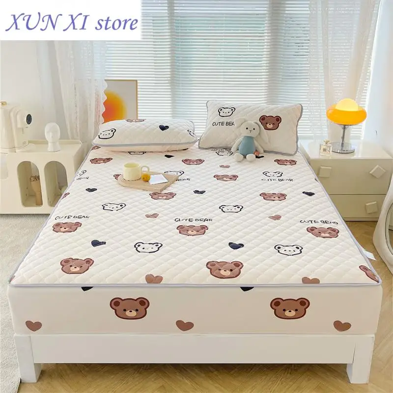 

New Floral Fitted Sheet Queen Size Bed Cover Thicken Bedsheet Quilted Mattress Protector tampa de (Pillowcase Need Order)