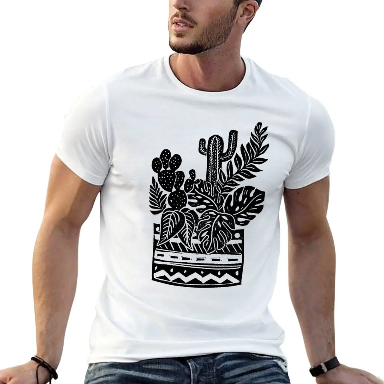 

Botanical Pot Block Print T-Shirt t shirts cotton 100% man t shirts cotton funny t shirts dark humor T-shirt