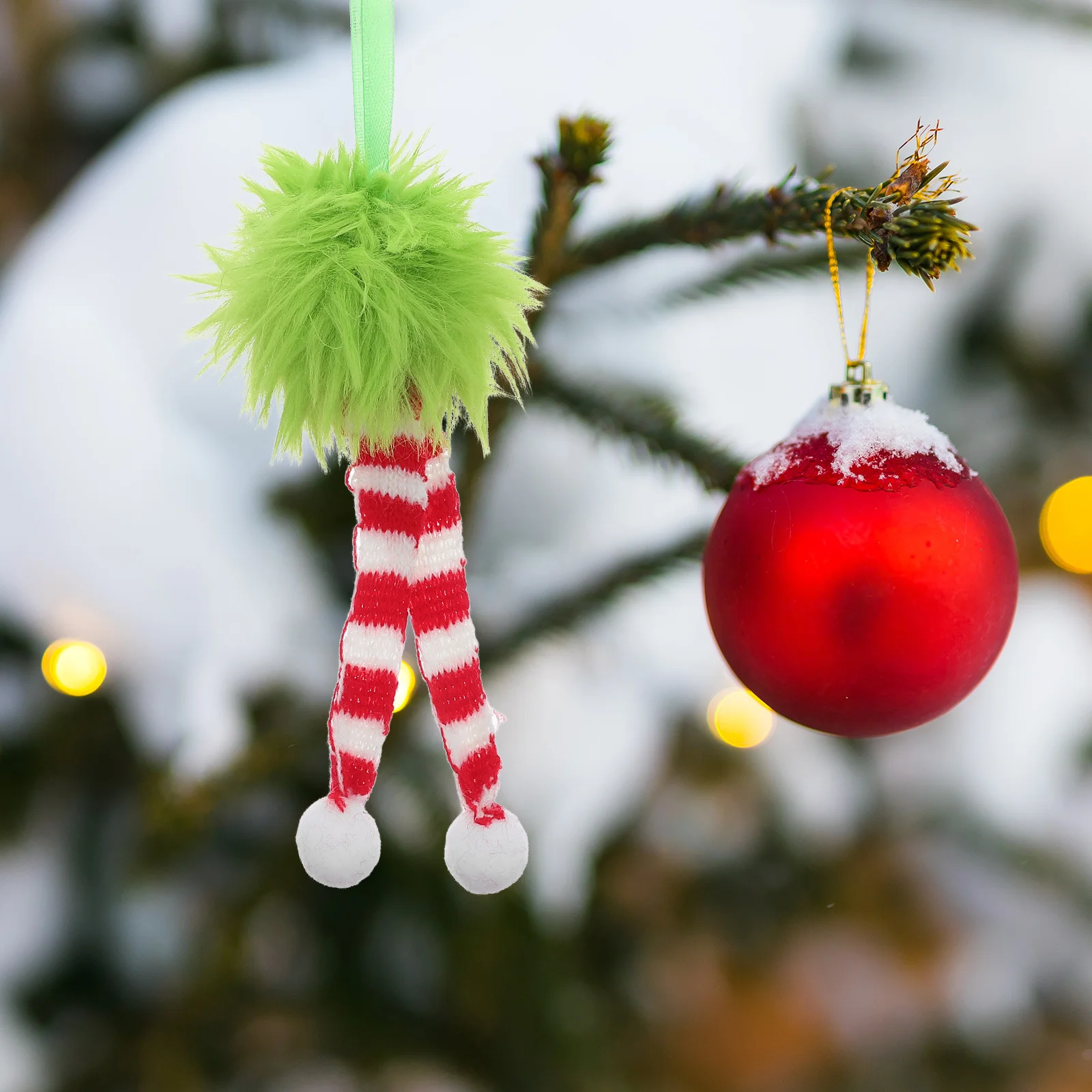 

3Pcs Christmas Tree Green Pom Pom Ornaments Holiday Hanging Decor Fireplace Mantel Pompom Decorations Christmas Ornament