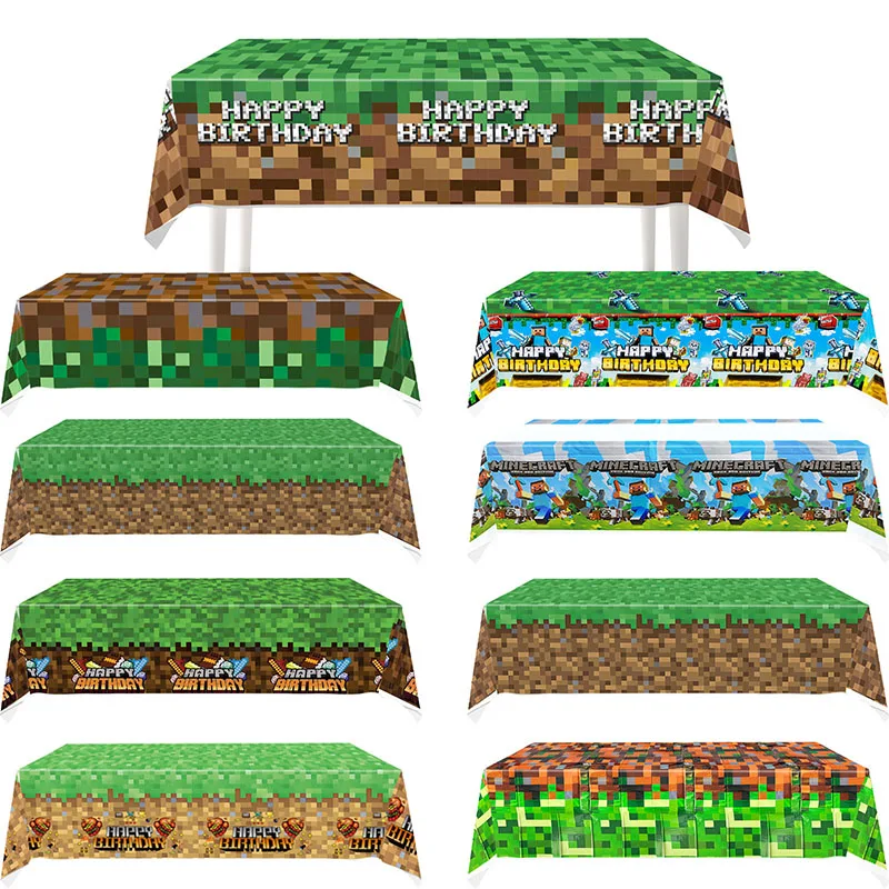Cartoon for minecraft Disposable tablecloth Birthday Party Grass Tablecloth Gamer Birthday Decorations Party Supplies