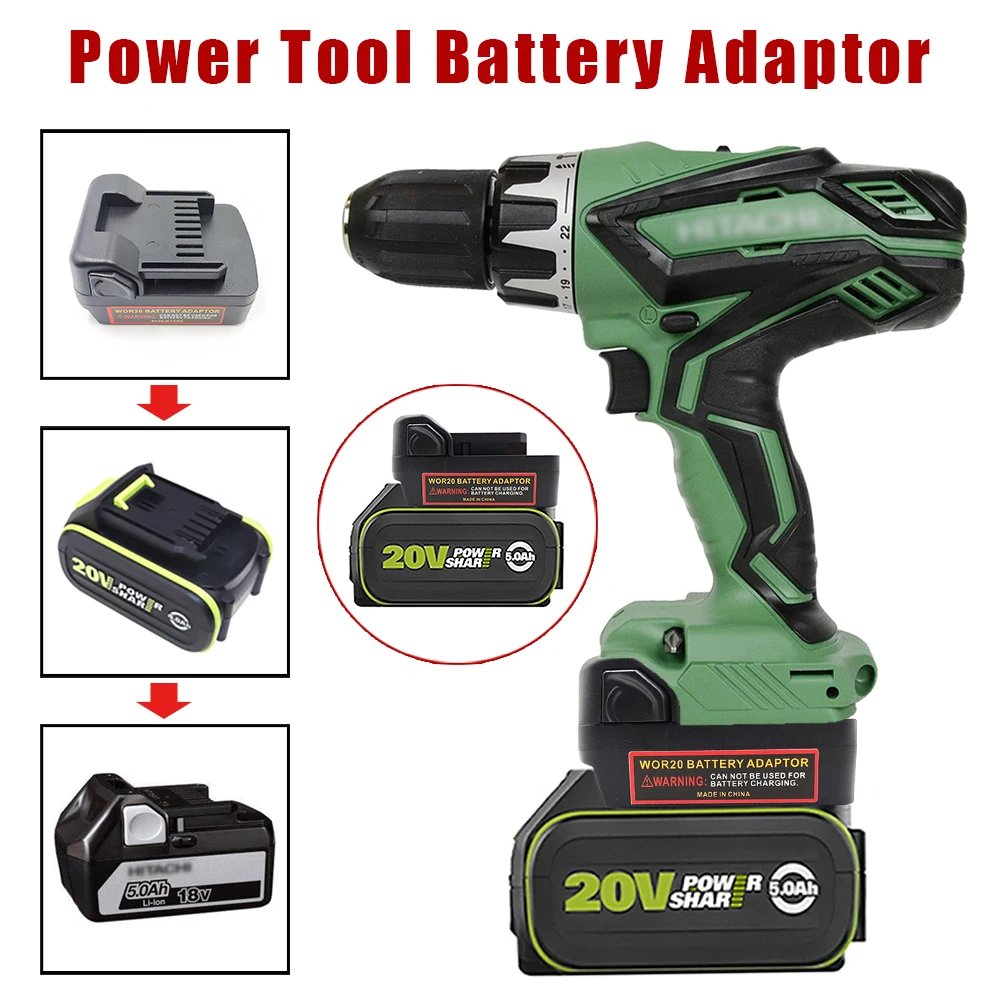 Battery Adapter Converter for WORX 20V Green 5pin Interface Li-ion Batteries for Hitachi&Hikoki 18V Battery Power Tools Drills