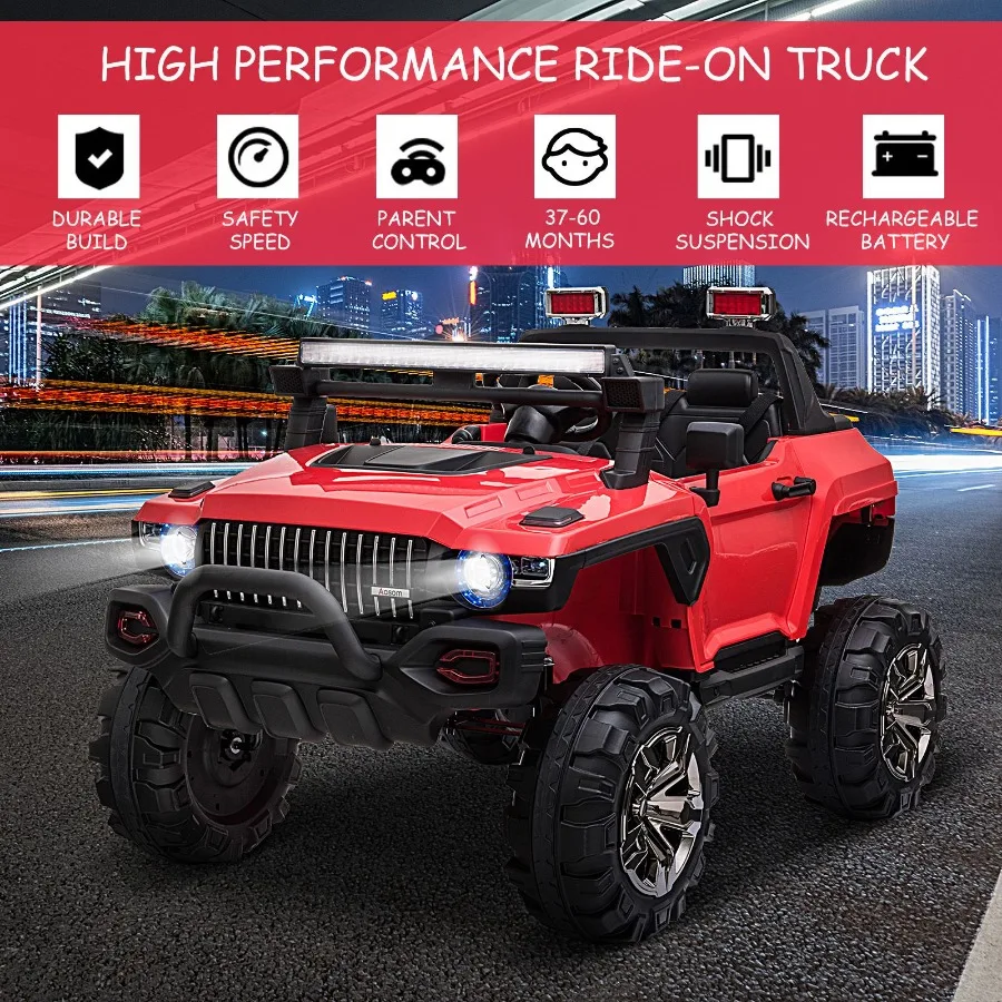 Camión Rideon de coche de policía de 12V con sirena de Control remoto, coche eléctrico con batería de 2 plazas para música, juguete Rideon eléctrico w
