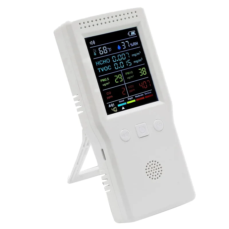 Air Quality Monitor 9 in 1,Formaldehyde Detector Indoor, Temperature & Humidity CO2 Meter, ,Detect PM2.5Monitor White