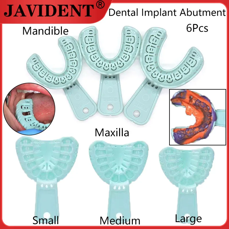 

6 шт. лоток для оттисков зубного имплантата, съемный лоток для имплантатов, одноразовые пластиковые стоматологические расходные материалы с полной аркой
