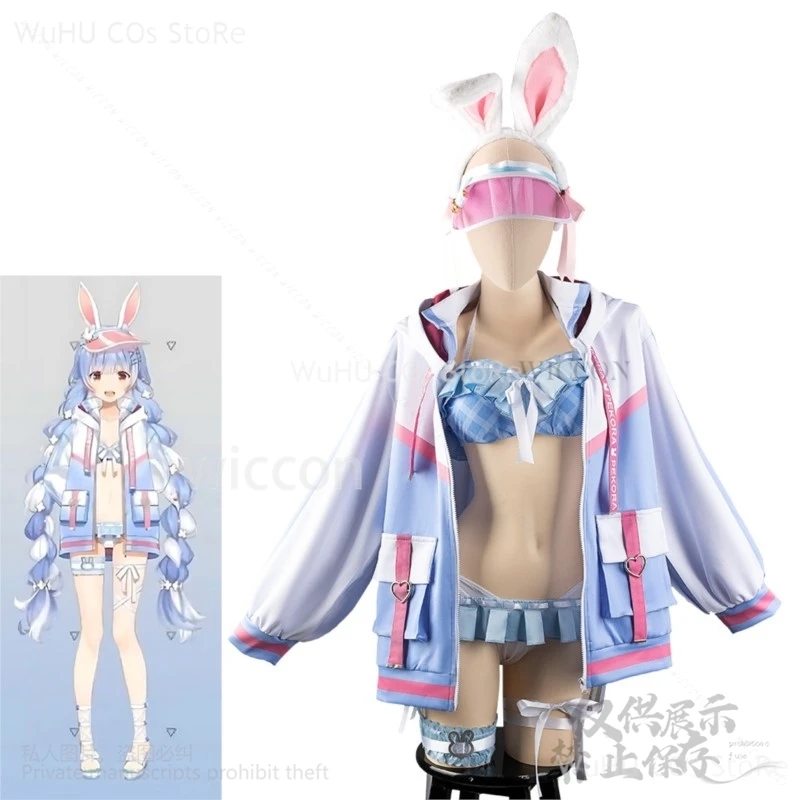 Anime virtual youtuber cosplay usada pekora traje hololive casaco maiô biquíni peruca coelho earwear sexy kawaii terno personalizado