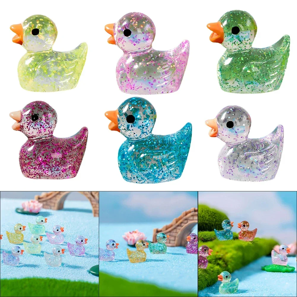 20PCS Mini Ducks Sequin Miniature Duck Resin Desk Decoration Figurines Garden Accessories Home Decor DIY Doll House