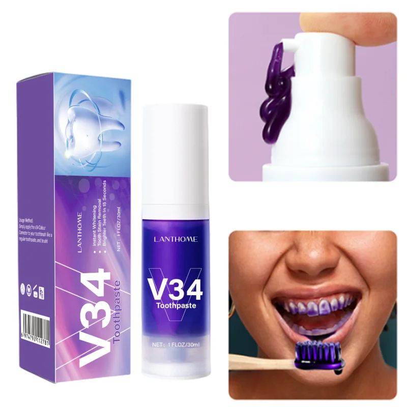 Teeth Whitening Toothpaste Mousse V34 Color Tooth Correction Whitener Teeth Purple Non-invasive Whitening Toothpaste