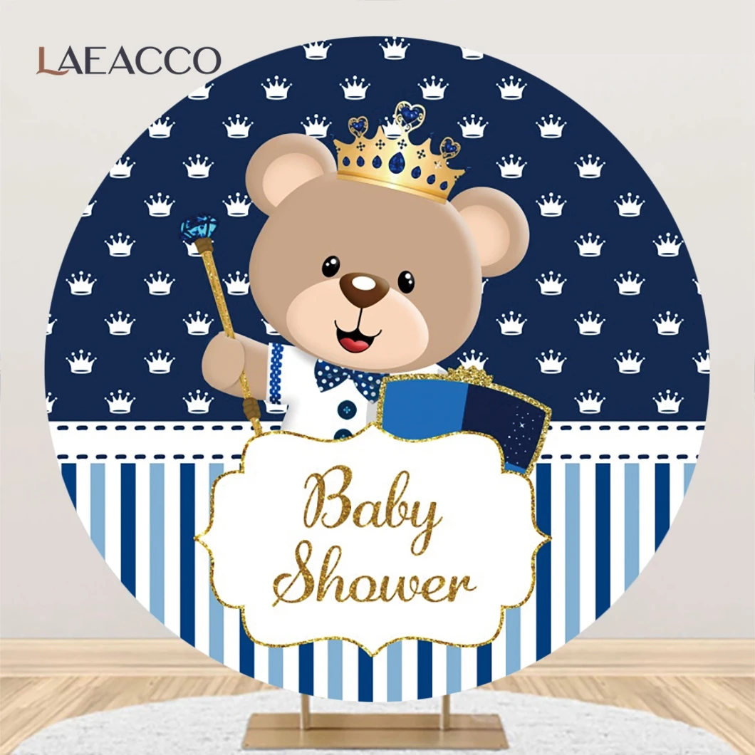 Laeacco Cartoon Bear Baby Shower Round Photography Background Children Birthday Party Decor Portrait Customized Photocall Prop