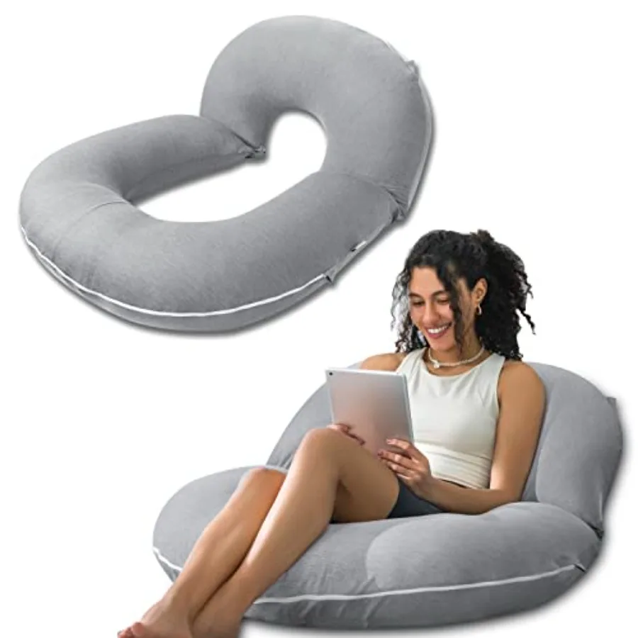 

Reading Pillow, Back Pillow for Sitting in Bed and Couch, Gaming Pillow for Adults, Sit Up Support for Bed, Cooling Tencel, Gre