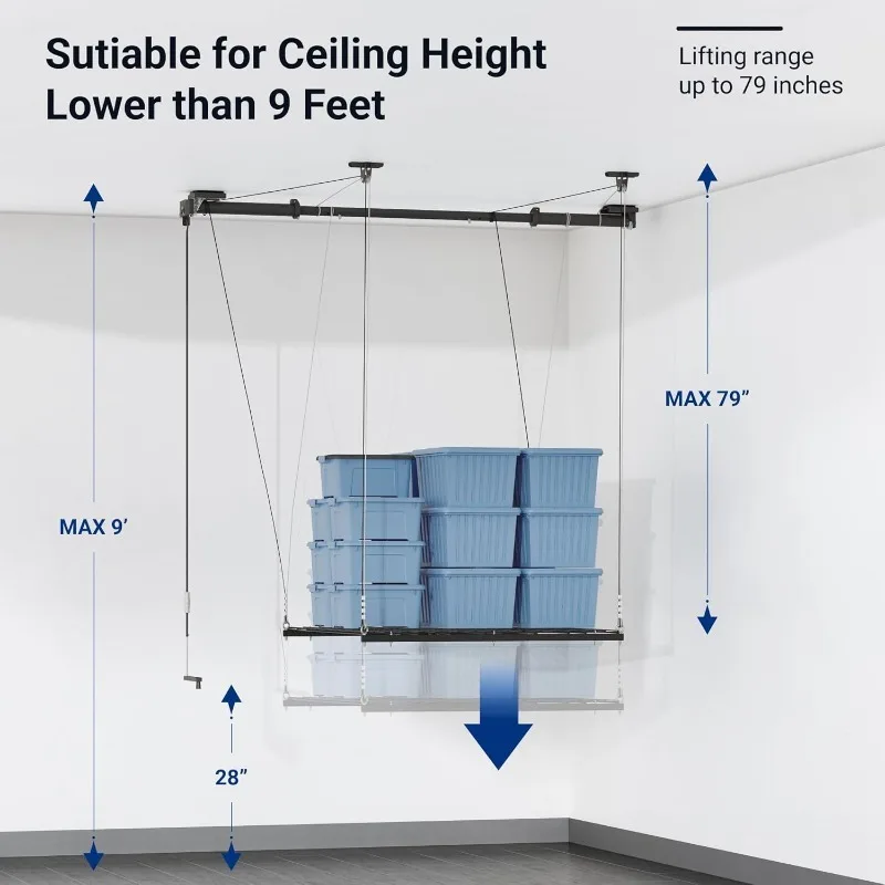 GL1 Overhead Garage Lifting Storage Rack, 4x4 Ft Heavy-Duty Metal Garage Ceiling Rack, Adjustable Organization Syste