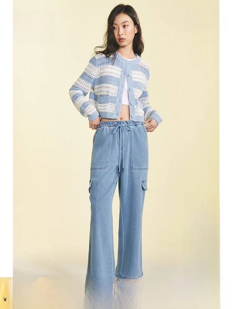 

H&M Women's Wide Leg Jeans Commuter Workwear Style Blue Denim Trousers Spring 2025 Natural Waist Long Pants Cotton Polyester ...