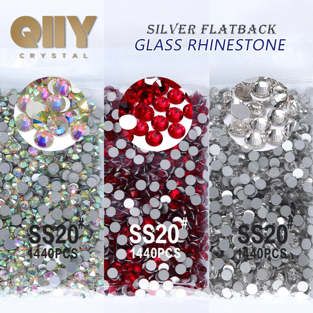 

QIIY SS6-SS30 Siam Crystal AB High Quality Glass Rhinestones Bright Non-hotfix Flatback Glue On 3D Stones For DIY Nail Art