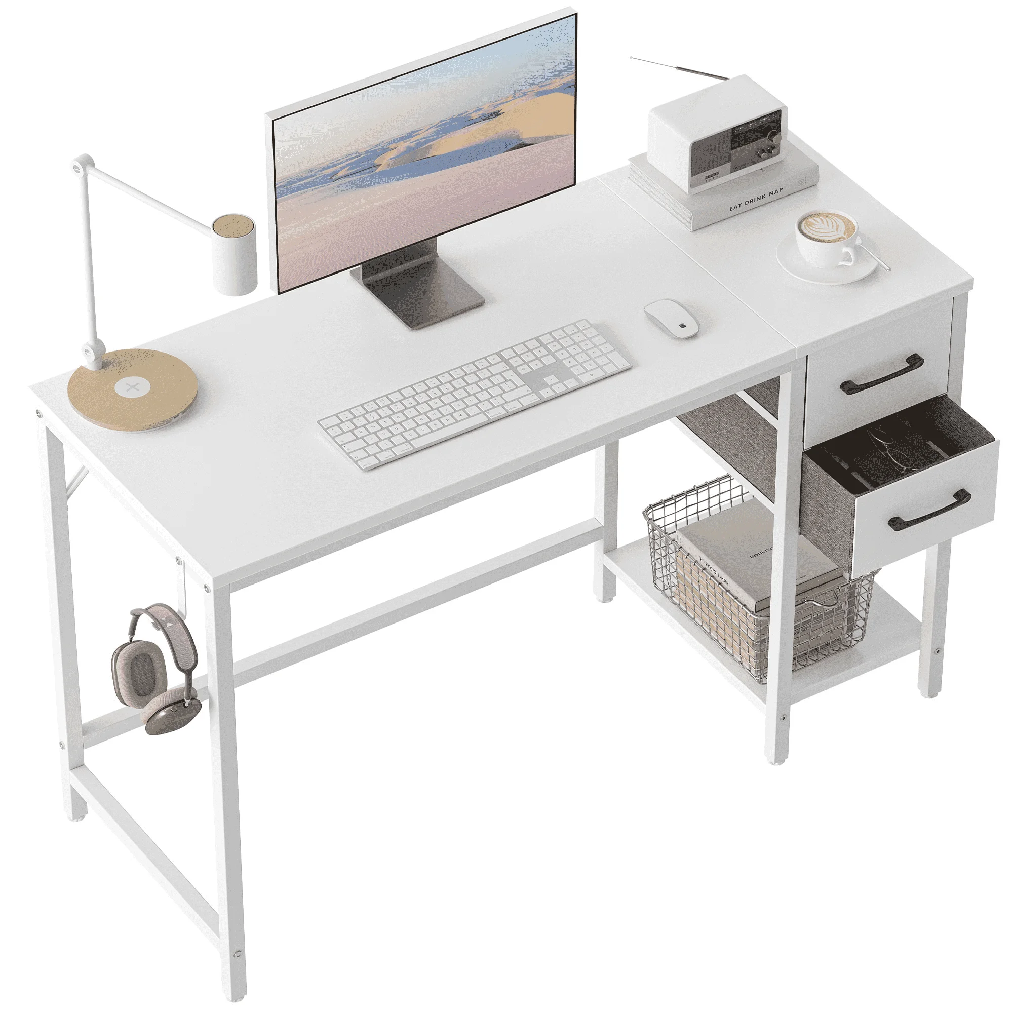

Computer Desk with Drawers, 40 Inch Study Writing Table, Modern Simple Style PC Desk for Bedroom, Gaming,