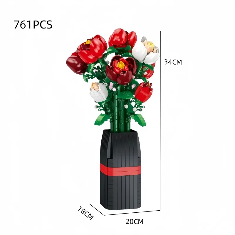Roter Pflaumenblüten-Baustein – ewige Blume zum Selbermachen als Heimdekoration, Valentinstagsgeschenk, Lieblings-Blumenakzent für Mädchen, Lernspielzeug – Detail 8