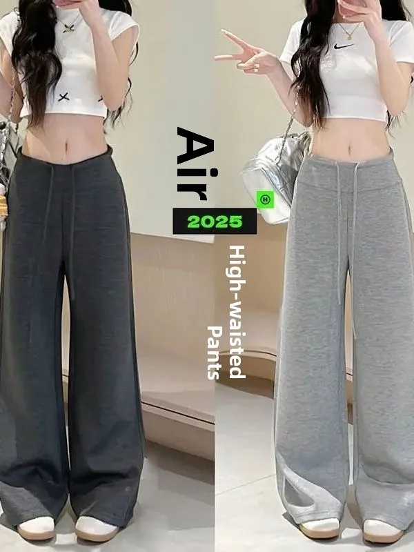 Slim Straight Leg Sweatpants High Waist Loose Drape Grey Slimming Wide Leg Pants Women's Casual Trousers High Elasticity