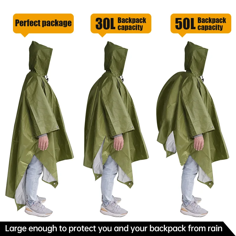 3 in 1 Multifunctional Raincoat Waterproof Rain Poncho Jacket Outdoor Hiking Camping Clothes Shelter Tent Emergency Rainwear