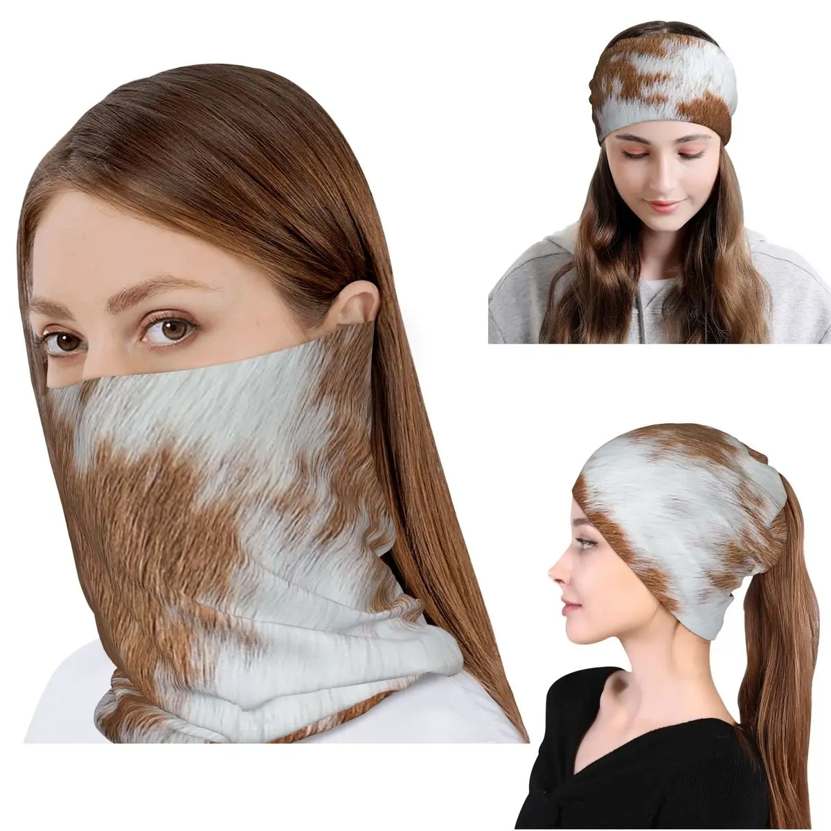 

Stylish Cow Fur Cowhide Texture Cow Skin Bandana Neck Cover Wrap Mask Scarf Warm Headwear Beanies Hat for Men Women Washable