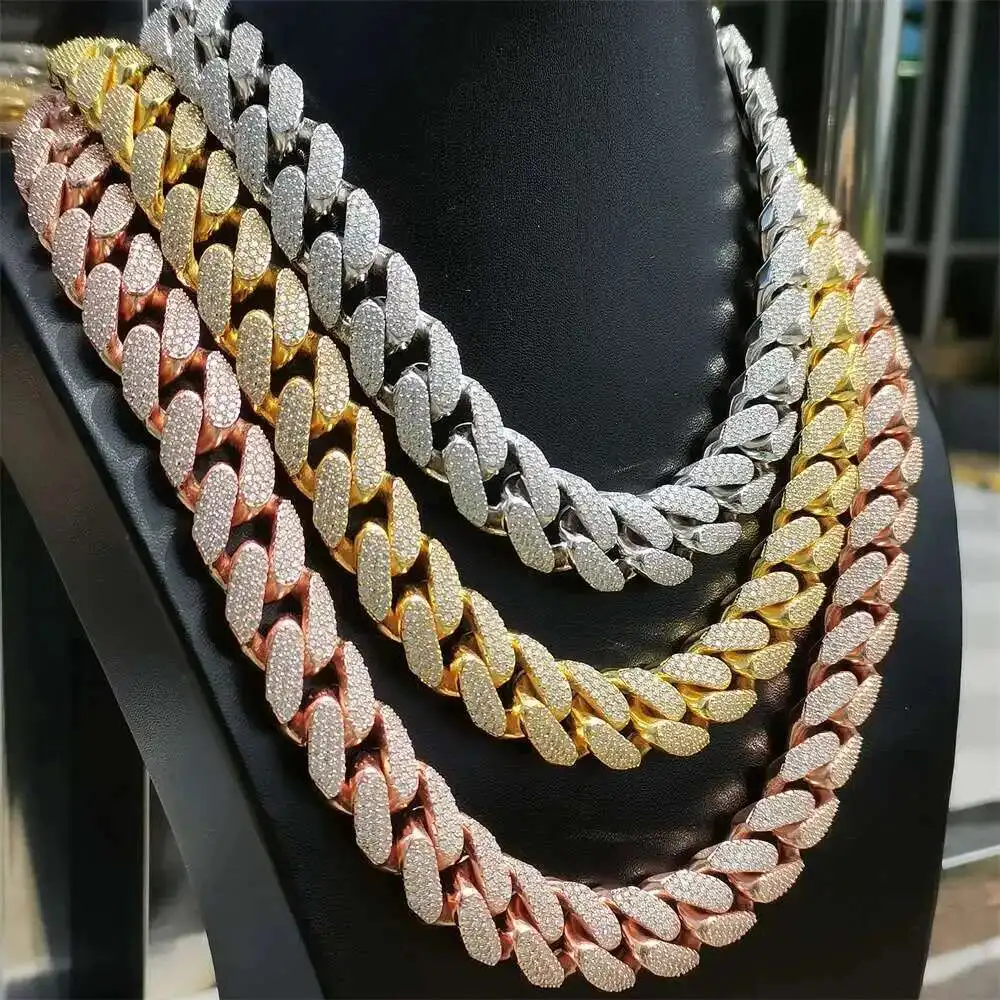 

Pass Diamond Tester with Gra Certificat Iced 3 Rows 18mm Moissanite Hip Hop Silver Maimi Vvs Moissanite Cuban Chain