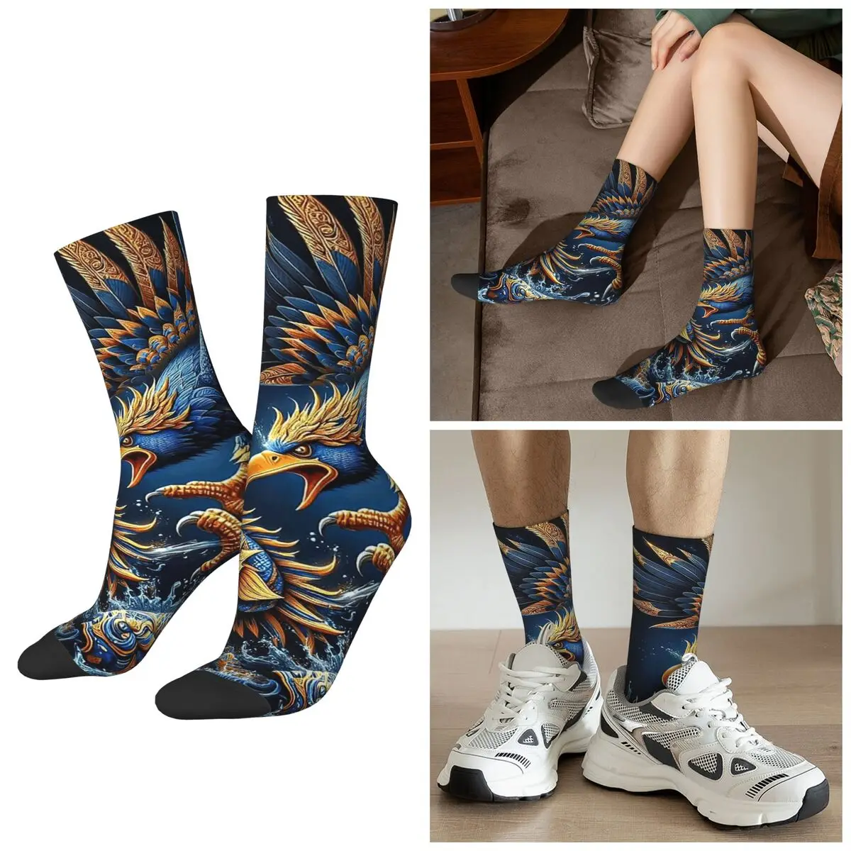 

All Seasons Fantasy Eagle And Koi Pattern Socks Harajuku Crew Socks Fashion Stockings for Men Women Gifts