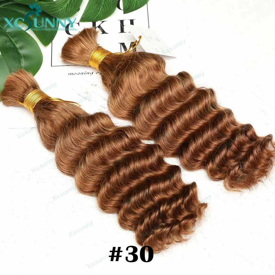 Color 30 Human Hair For Braids Deep Wave Bulk Human Hair For Braiding Double Drawn Wholesale No Weft