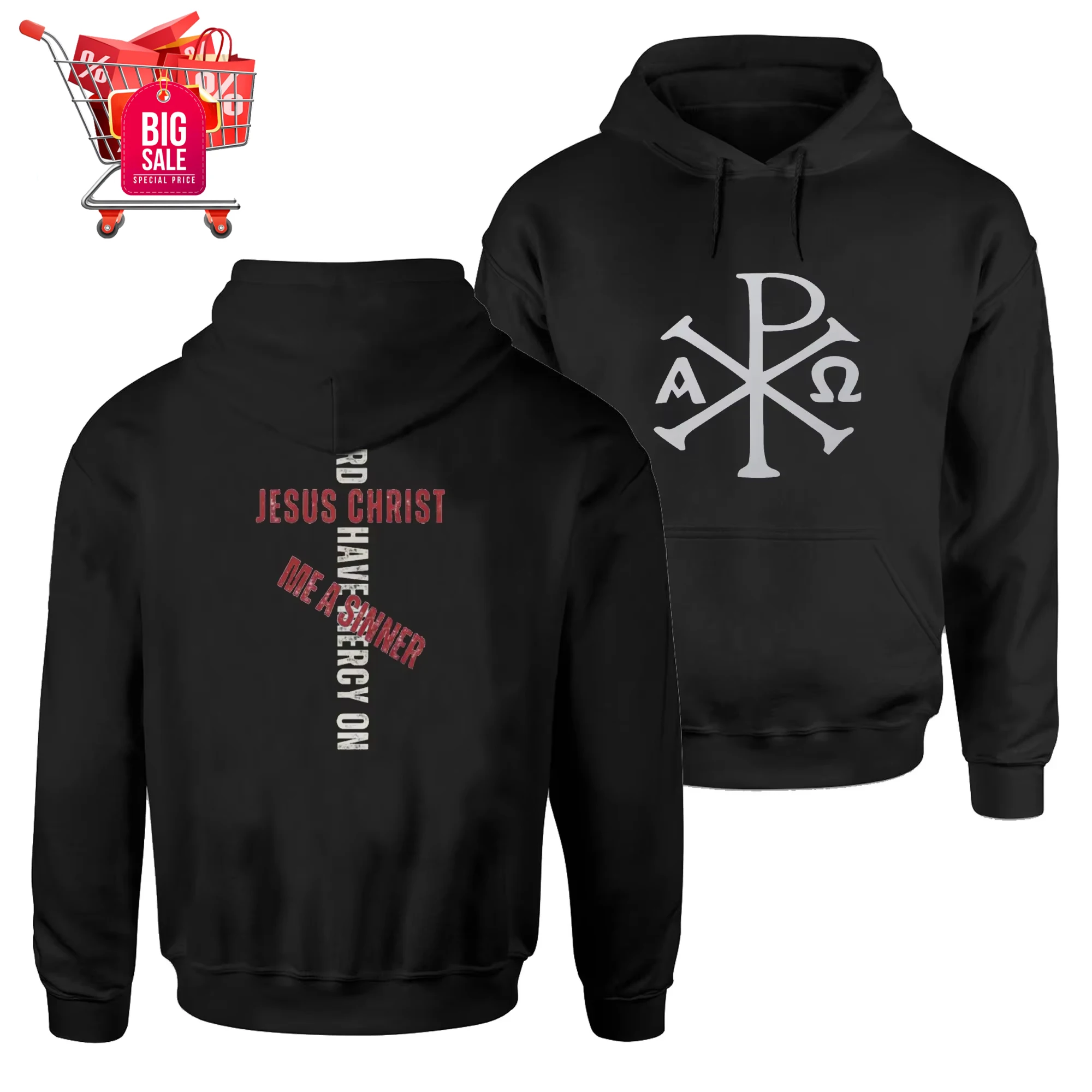 Christliches Symbol Chi Rho PX Jesus Gebet Russisches orthodoxes Kreuz Pullover Hoodie 100 % Baumwolle Lässige Herren Sweatshirts Streetwear