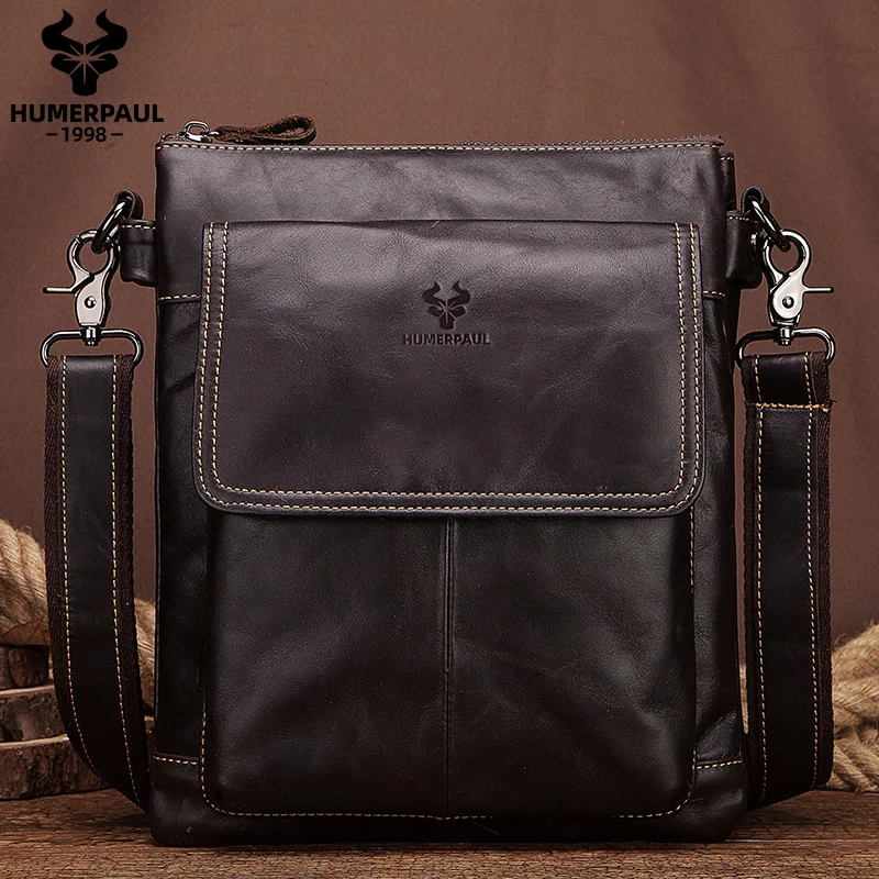 HUMERPAUL Brand Genuine Leather Men\'s Messenger Bag Business Shoulder Bags for Work High QUality Male Cowhide Handbag Bolso