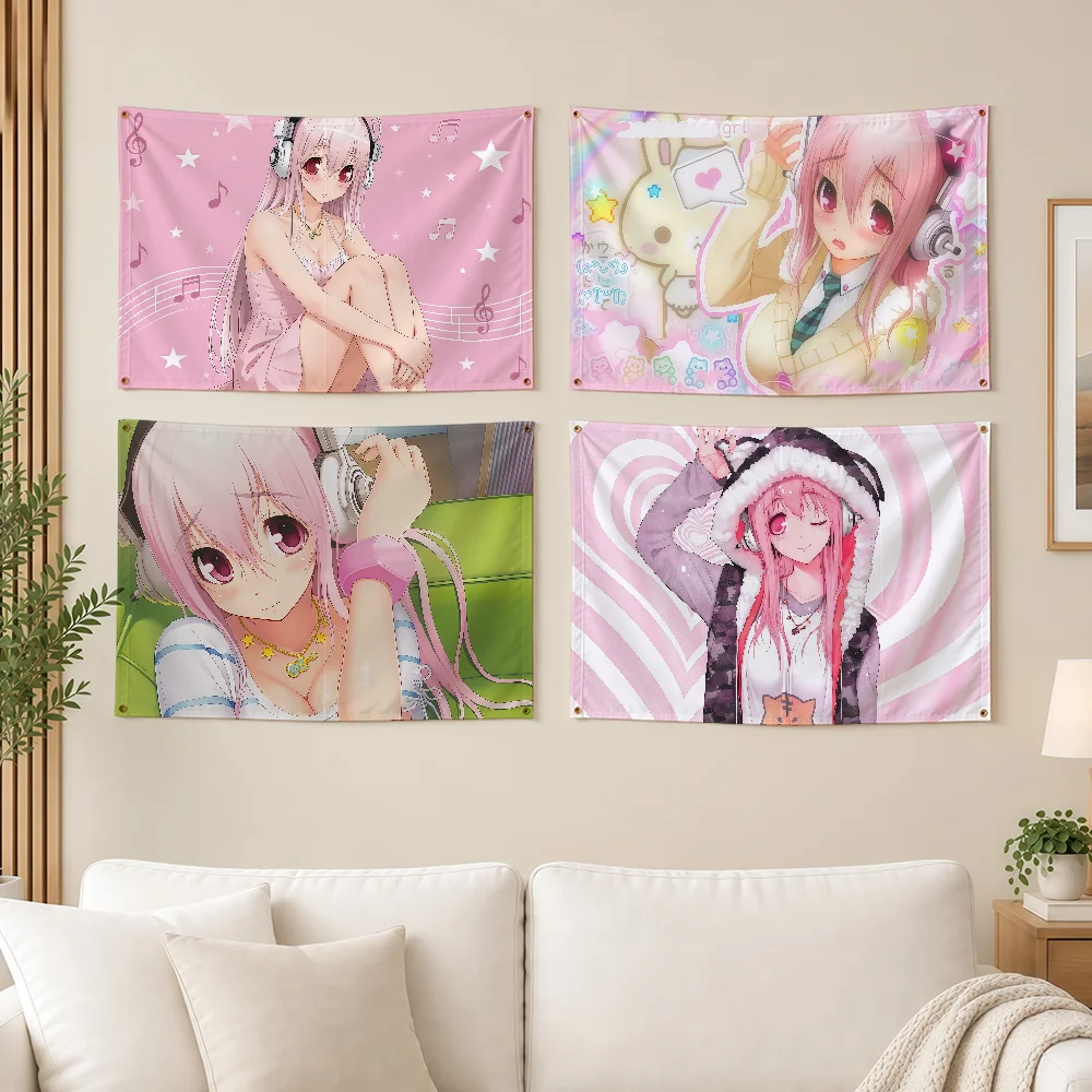 Singer Kawaii Super S-Sonico-S Flag Durable Outdoor Decoration Indoor Design Patio Festive Classic Pole Wall Room Banner