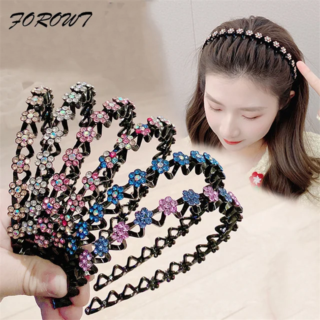 Moda kwiat Rhinestone grzywka z pałąkiem na głowę antypoślizgowe elastyczne opaski do włosów kryształowa opaska z kokardą dla kobiet dziewczyna akcesoria do włosów nakrycia głowy
