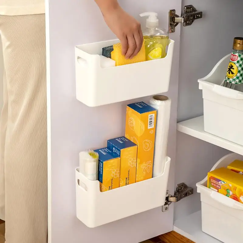 Kitchen Wall-Mounted Adhesive Storage Rack Multifunctional Cabinet Door Storage Box Under Sink Drawer Shelf Bathroom Organizer