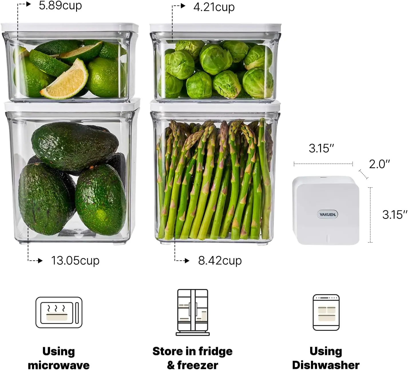 VAKUEN-Recipientes De Armazenamento De Alimentos Hermético e Máquina Seladora A Vácuo Starter Set, Premium Starter Container com Selador, 100% Leak Pr, 4 Pcs