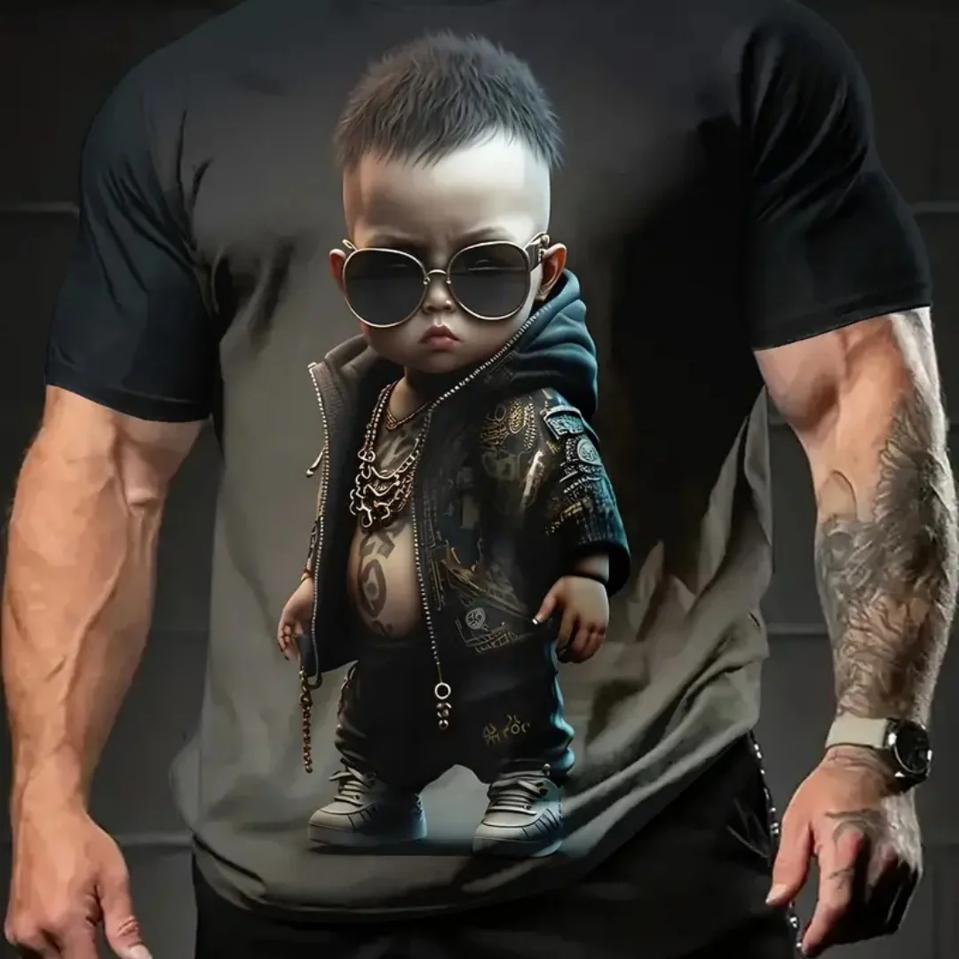 

Street Men Motorcycle Ride Fun Printed Round Neck Short Sleeve Polyester Breathable Quick Drying Top Fashion Short Sleeve