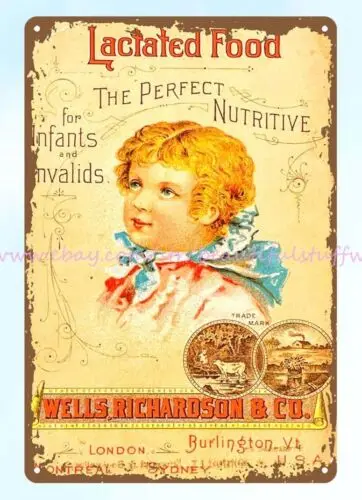 home metal art 1890s BURLINGTON VERMONT Wells Richardson metal tin sign