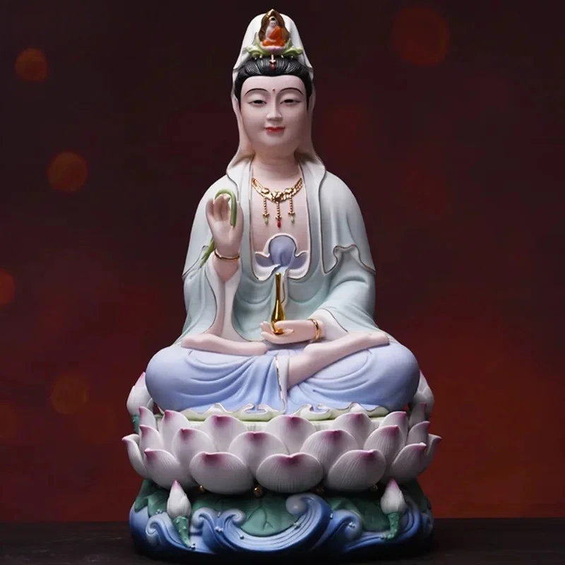 Ceramic Guanyin Buddha Statue temple Buddhist Hall Law Society Sacrificial supplies Feng Shui Ensuring safety home decoration