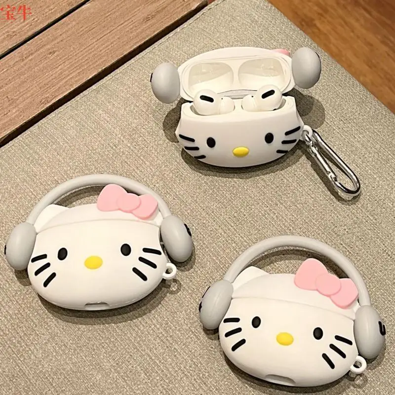 Sanrio Hello Kitty Kuromi Headset Case for Airpods3/pro/pro2 Wireless Bluetooth Protective Case Silicone Anti-Fall Soft Shell