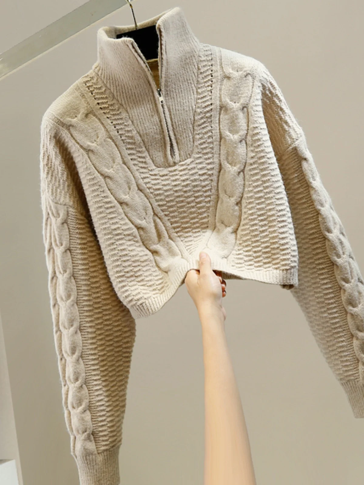 

Осень-зима женский вязаный свитер с застежкой-молнией Design Sense Twist повседневный удобный теплый тонкий длинный свек с высоким воротником