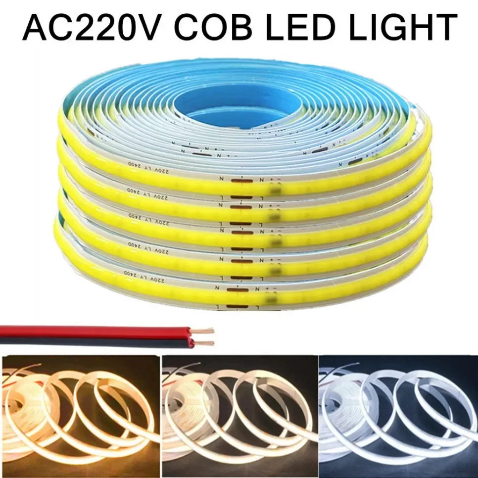 10m 5m Cob Led Strip Light 220v 230V AC 240LED/m Flexible Tape Lights with Rectifier No Power Required Linear Lighting 2024 New