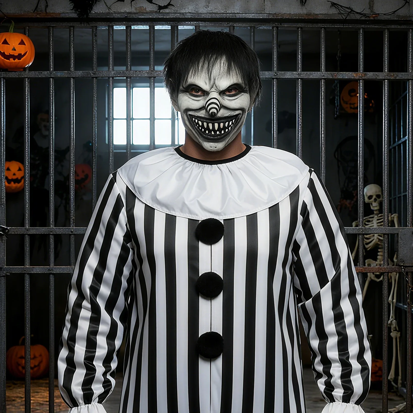 

Маска страшного демонического клоуна, маска злого клоуна, жуткая маска клоуна с черными волосами и спиральным носом, латексный костюм для Хэллоуина, реквизит для косплея для взрослых